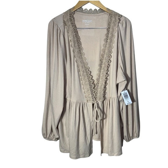 Torrid Super Soft Rib V-Neck Lace Trim Tie Front Long Sleeve Top Size 4x NWT - Picture 4 of 8